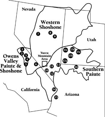Map: Tribes located near Yucca Mountain Site