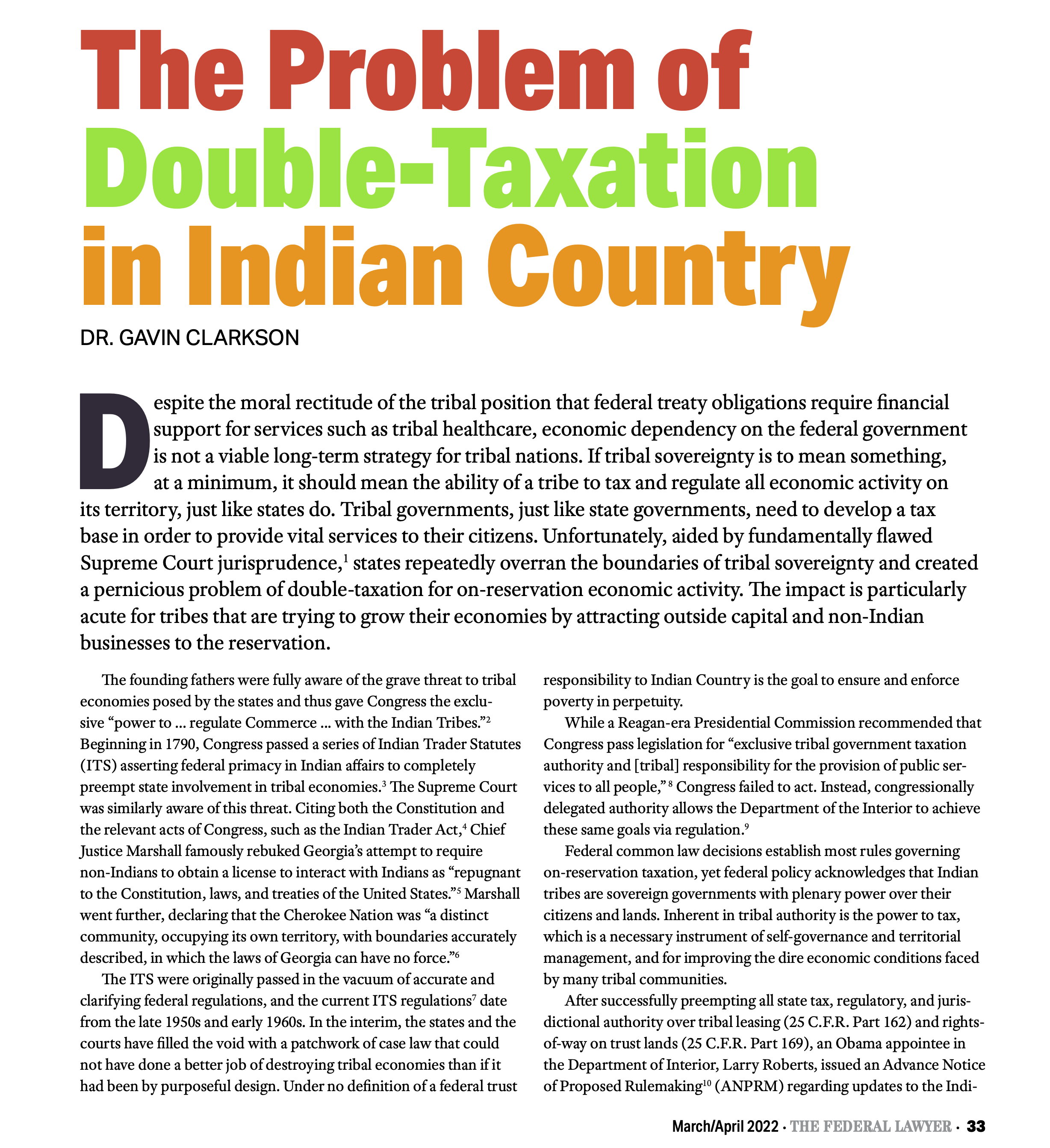 The problem of double taxation in Indian country