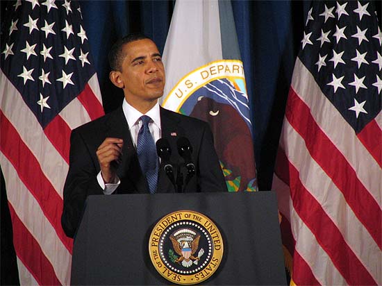 President Barack Obama speaks at the 160th anniversary of the Interior Department